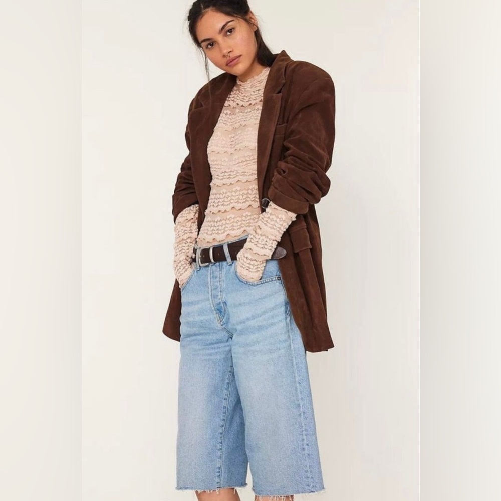 NWOT Free People Paper Cut Vegan Suede Blazer Brown Oversized Small - Picture 9 of 9
